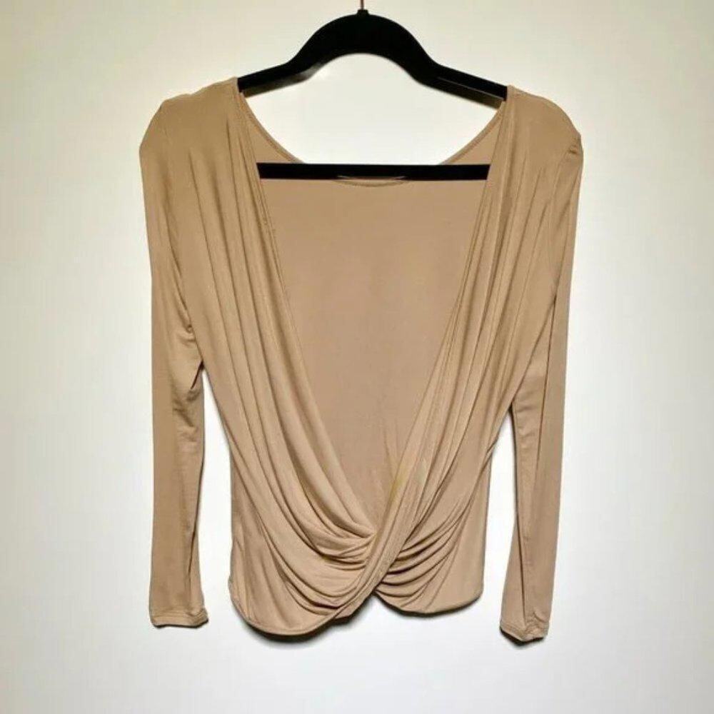 Lulu’s Womens Tan Scoop Drop Neck Blouse Size XS